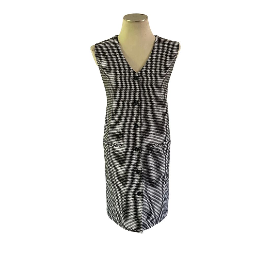 Vtg Y2K 2000s Black White Wool Houndstooth Jumper Dress Sz 12 Academia Preppy